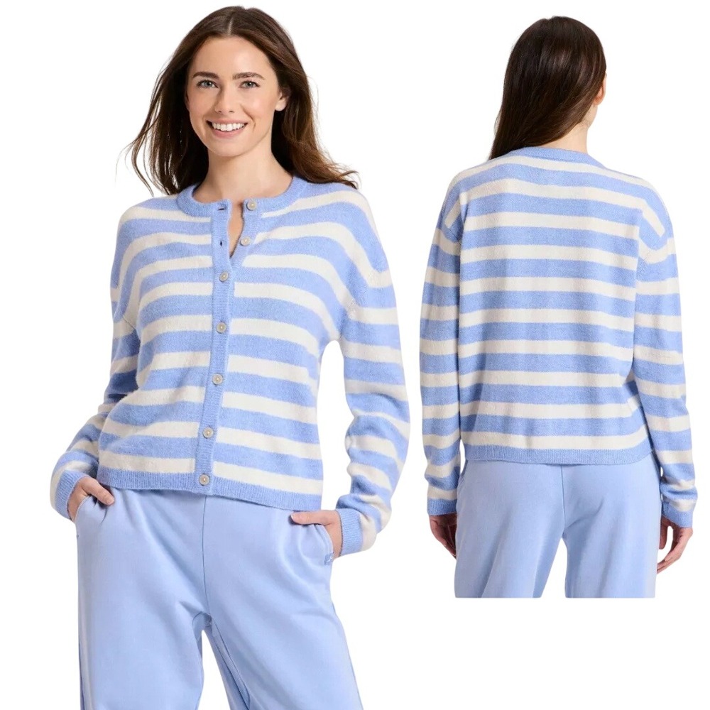 JoyLab Women's Blue Striped‎ Button Down Long Sleeve Cardigan Sweater Size XS